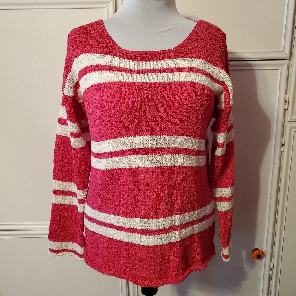 GH Bass & Co. Fuschia & White Striped Sweater